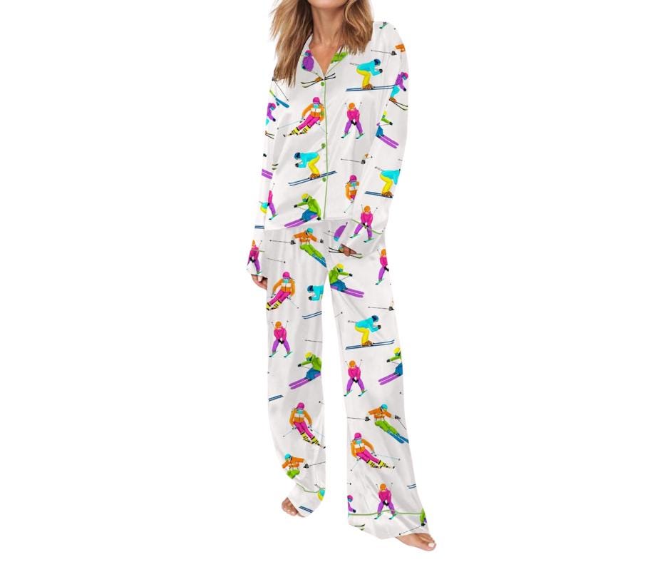 Skiing Life Satin Pajama Set For Women Pajamas Set