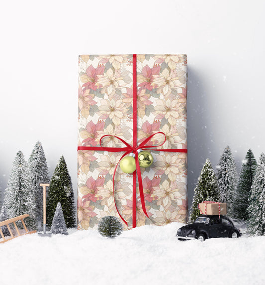 Christmas Poinsettia Wrapping Paper Roll, Elegant Watercolor Gift Wrap for Winter Holiday Gifts #21