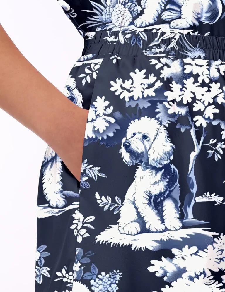 Blue Poodle Dog Silky Satin Pajama Set For Women Pajamas Set