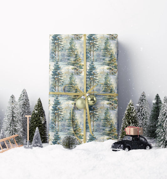 Christmas Tree and Pinecone Wrapping Paper Roll, Rustic Winter Gift Wrap for Seasonal Gifting #27