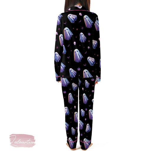 Spooky Halloween Set – Cute Ghost Print Pajama Shorts Set | Pastel Goth Sleepwear for Trick-or-Treat, Fall, or October Nights