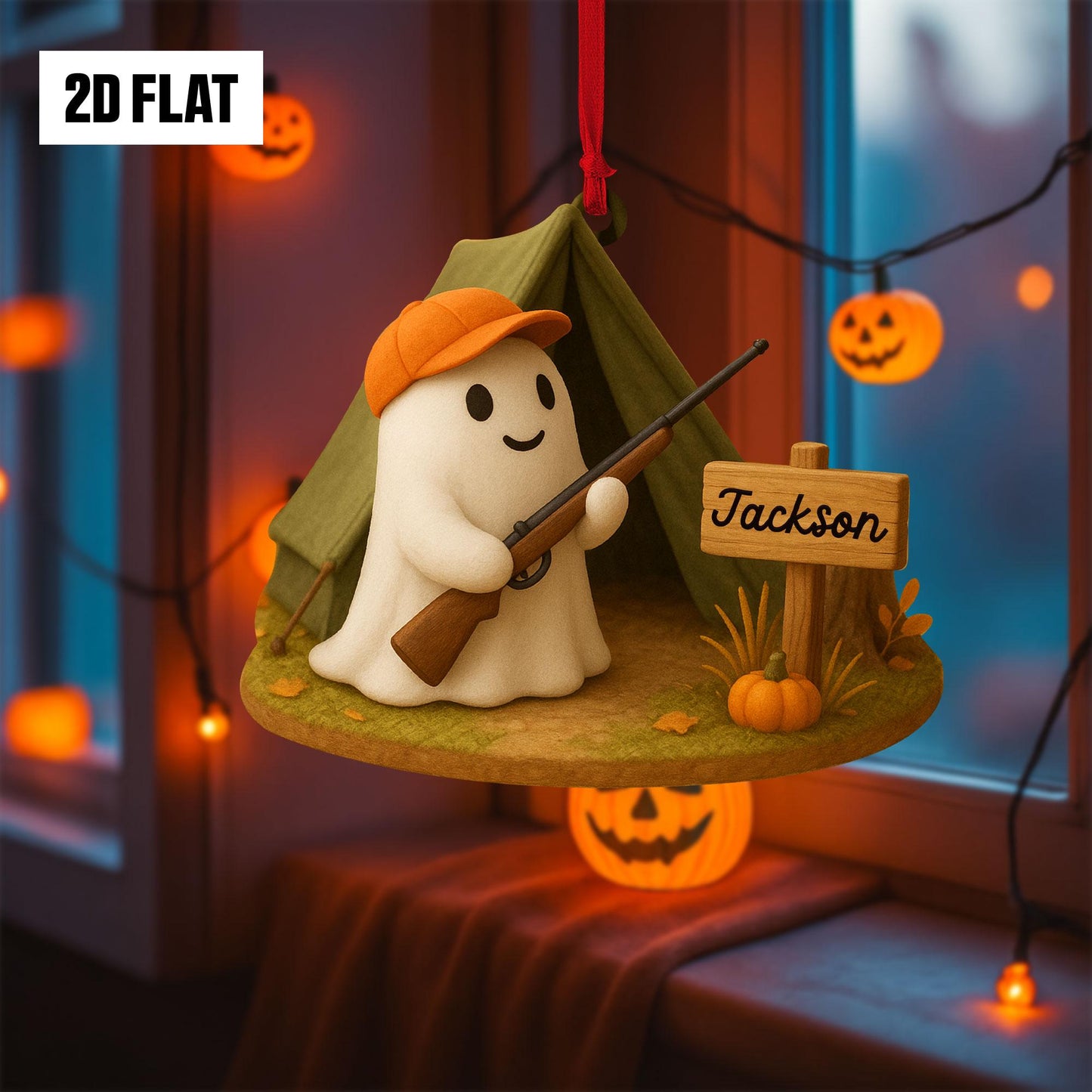 Personalized Ghost Hunting 2D FLAT Acrylic Ornament, Hunting Lovers Halloween Gift, Halloween Ornament for Hunting Lovers, Hunting Ornament