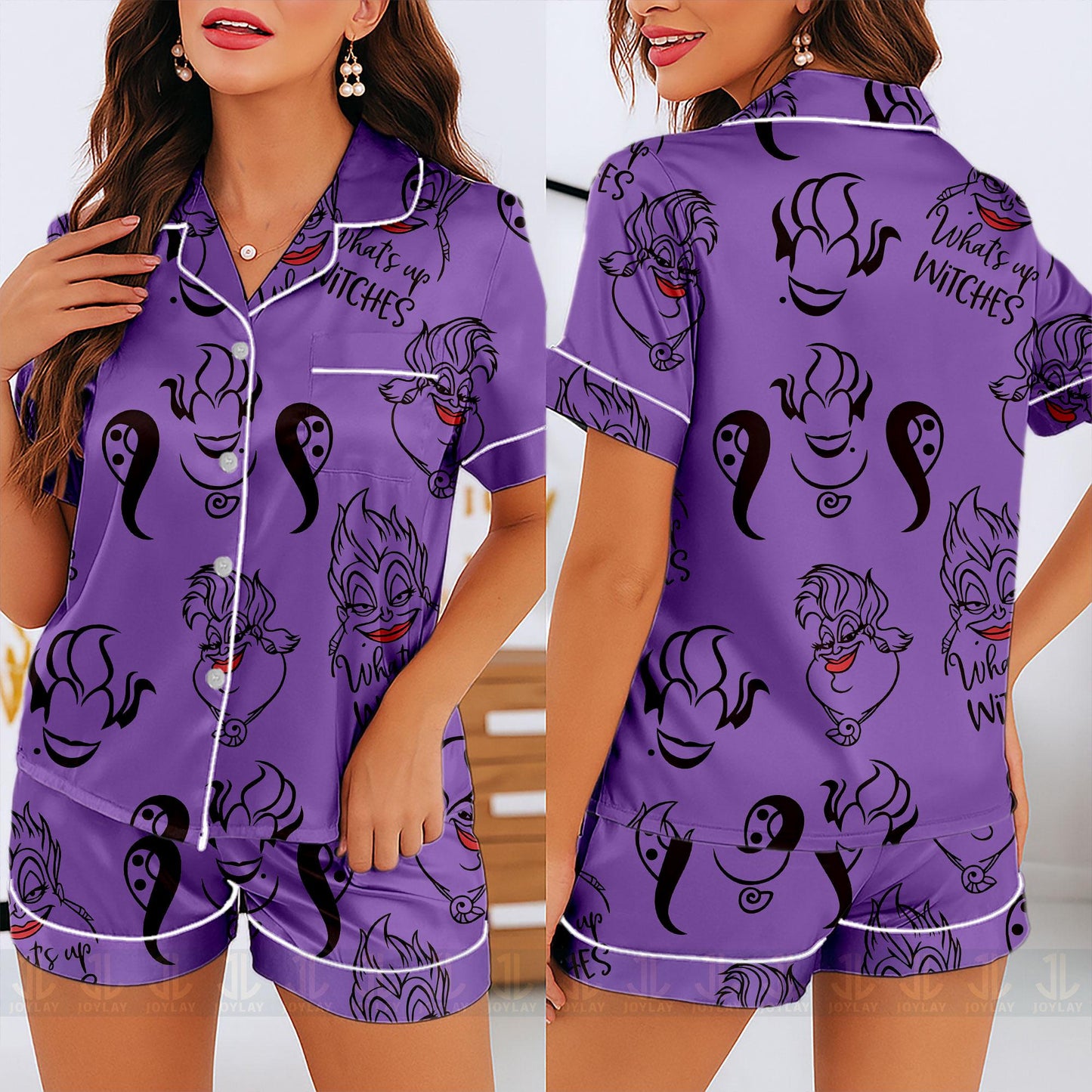 Ursula Bad Witch Unisex Satin Pajamas Set, Spooky Season Pajamas , Long Sleeve And Short Styles