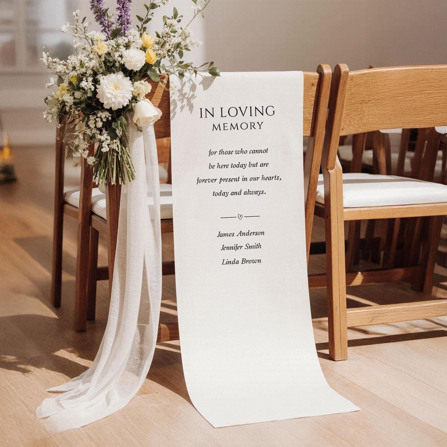 Loving Memory Wedding Sign, Personalized White Chair Banner, In Memory of Loved Ones, Wedding Aisle Sign, Remembrance Ceremony Decor