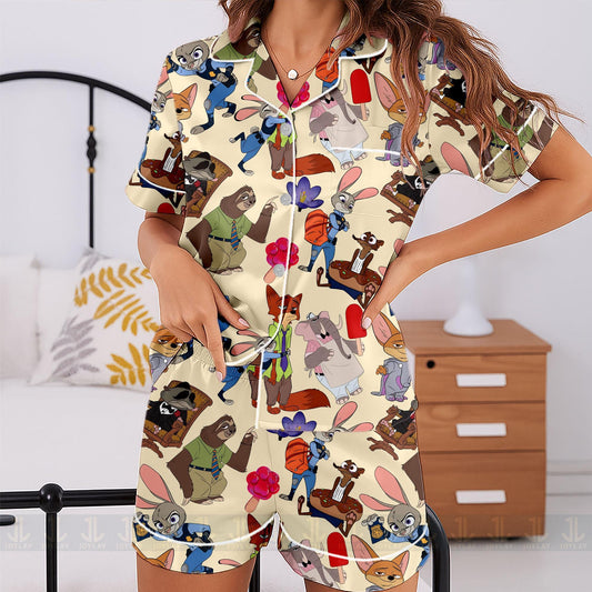Zootopia Friends Unisex Satin Pajamas Set, Spooky Season Pajamas , Long Sleeve And Short Styles