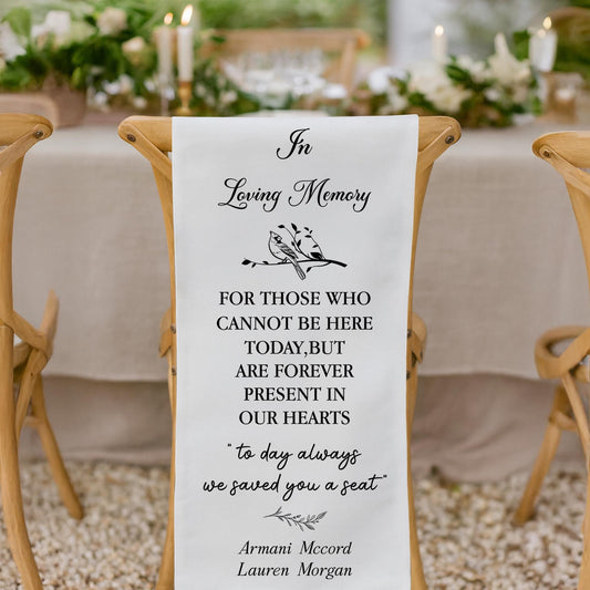 In Loving Memory Wedding Chair Sign, Memorial Ceremony Seat Banner, Custom Remembrance Decor, Tribute for Loved Ones Not Present Wedding