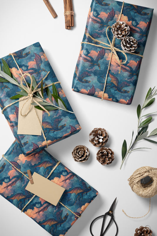 Fantasy Lover Dragon Wrapping Paper Roll, Mythical Creature Gift Wrap for Gamers, Book Lovers, and Magical Events #4