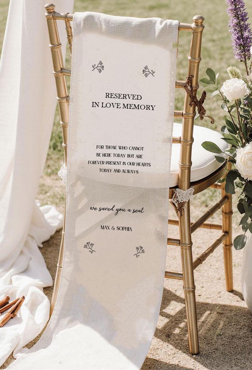 Reserved In Loving Memory Wedding Chair Sign, Memorial Wedding Banner, Custom Reserved Seat Sign, Wedding Chair Sign, Wedding Decor