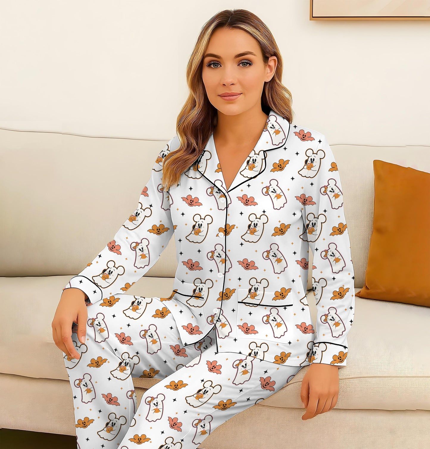 Halloween Mk Mn Mouse Pajamas Set, Mn Ghost Mk Bat Sleepwear, WDW Cartoon Homewear, Cozy Fall Loungewear, Spooky Season Gift
