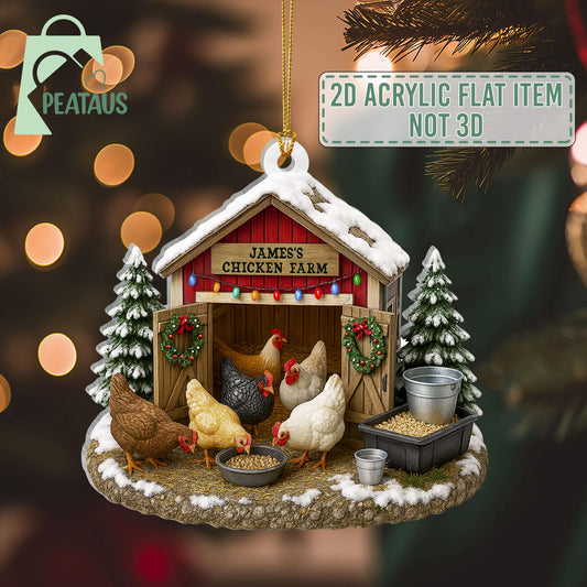 Chicken Farm Ornament, Chicken Ornament 2D Flat, Farmhouse Christmas Ornament, Farm Decor,Gift For Farmer,Chicken Lover,Custom Barn Ornament