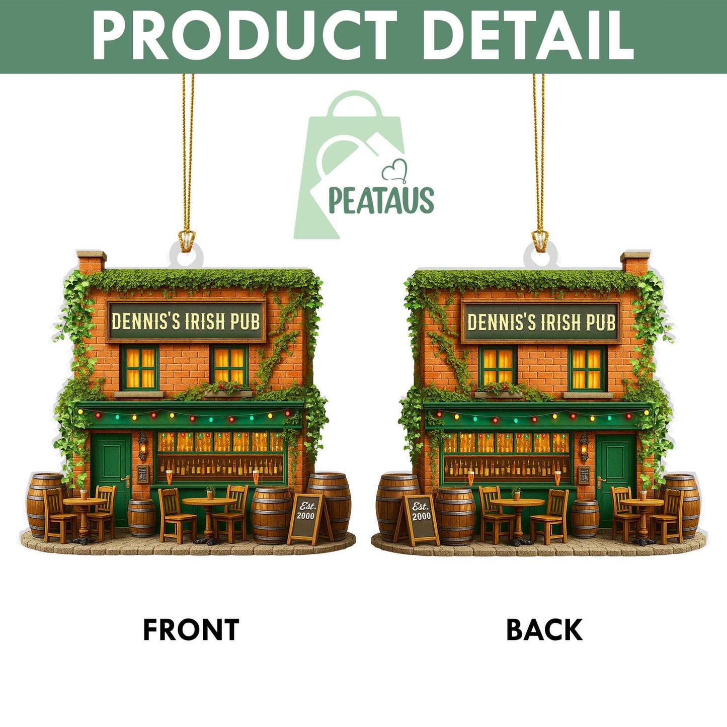 Personalized Irish Pub 2D Flat Ornament, Irish Pub Acrylic Ornament, Irish Ornament, Ireland Gifts Shamrock, Pub Decor Gift For Pub Lover