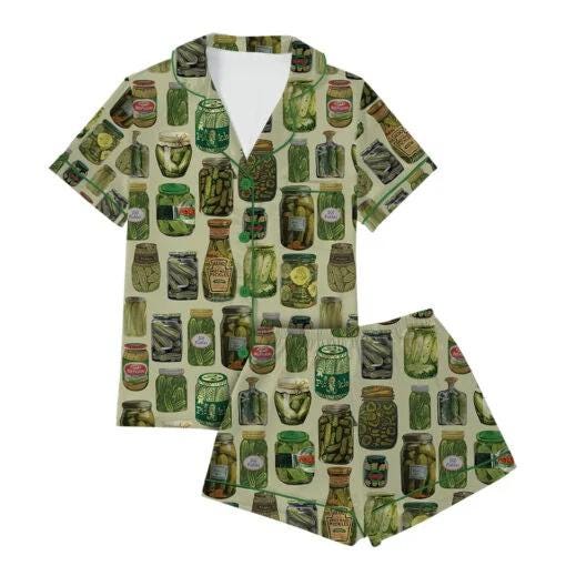 Dill Pickle Collage Satin Pajama Set For Women Pajamas Set