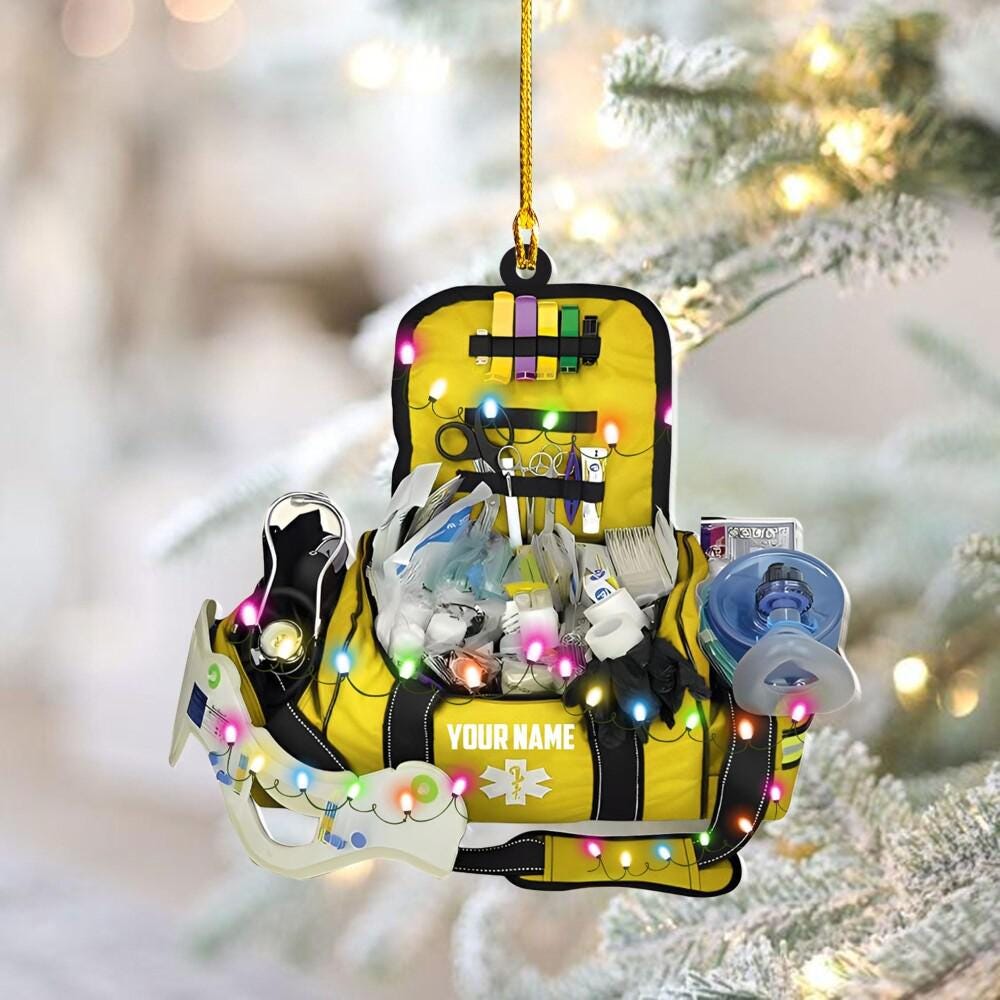 Personalized EMT Paramedic Bag 2D Flat Ornaments, Christmas Gifts For EMT Worker, Paramedic, Christmas decor