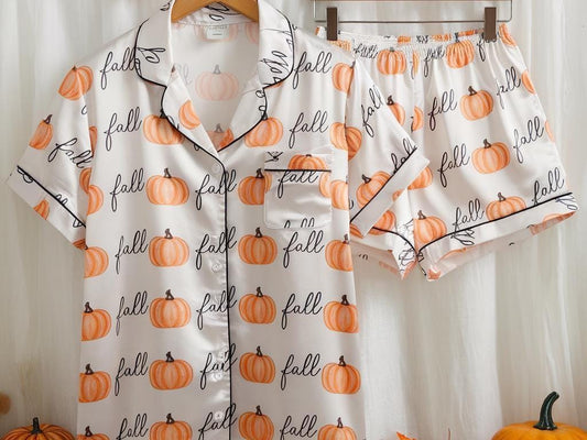 Cozy Fall Aesthetic Satin Pajamas Set, Boho Autumn Pajamas, Fall Pumpkin Pajamas, Pumpkin Pajamas, Halloween Pajamas, Cozy Season Pajamas