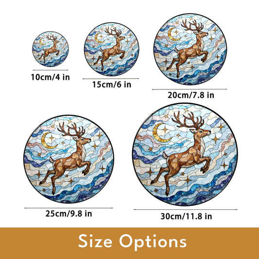 Suncatcher stained glass leaping deer moon and stars Christmas gift for mom