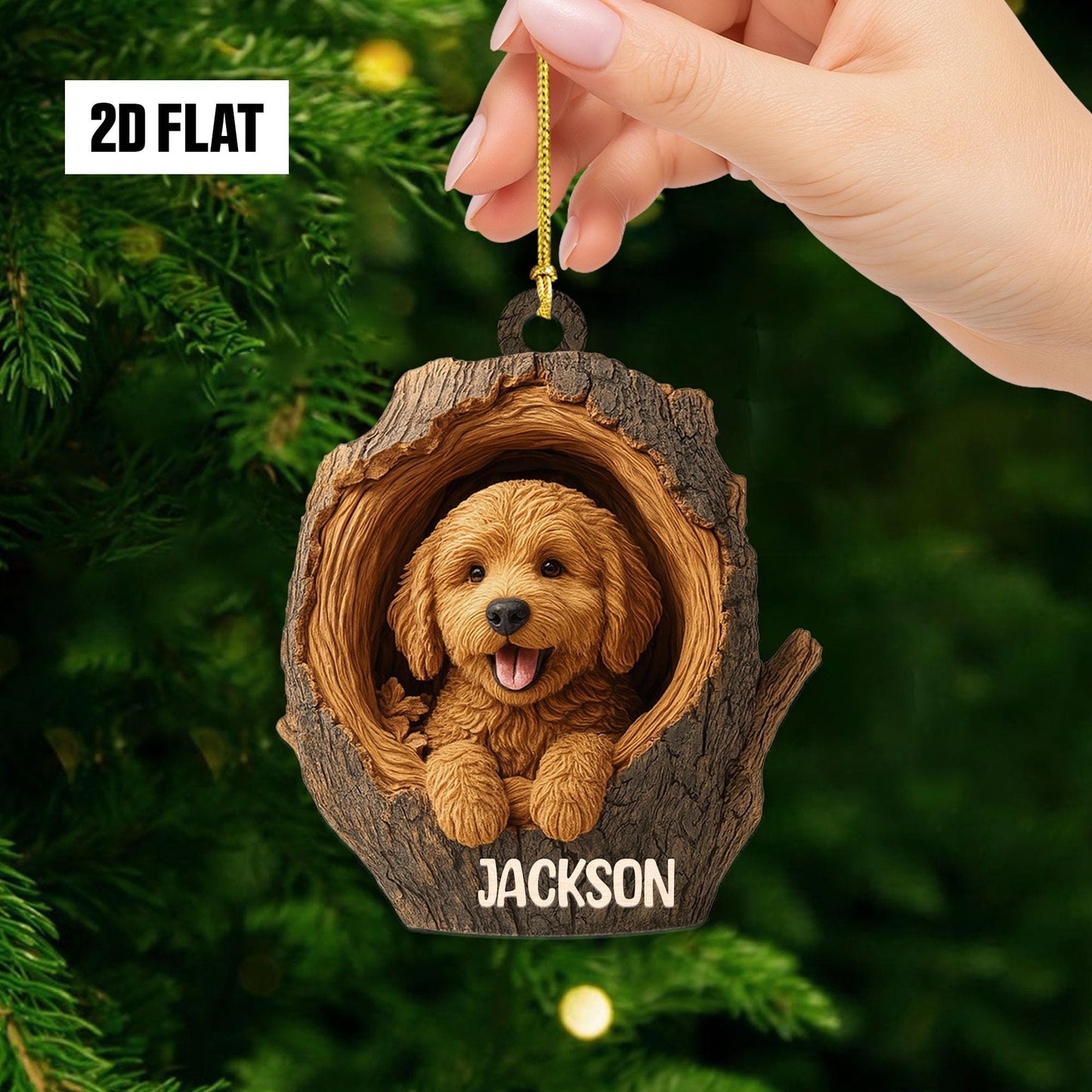 Personalized Goldendoodle 2D Flat Ornament, Custom Name Christmas Tree Ornament, Goldendoodle Christmas Home Decor, Xmas Gift for Dog Lover