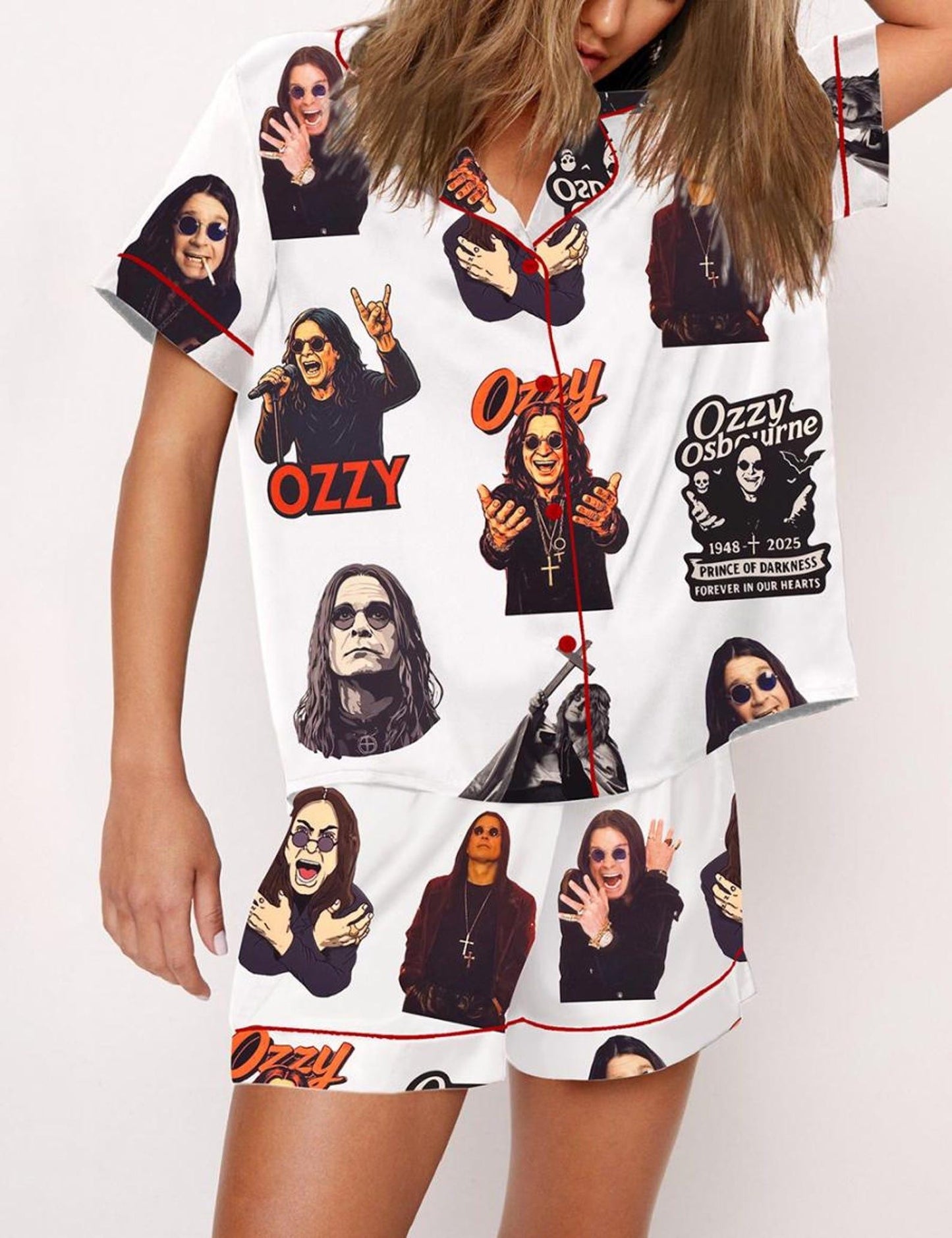 Women's Ozzy Osbourne The Prince of Darkness Memorial Remembrance Satin Pajama Set Pajamas Set