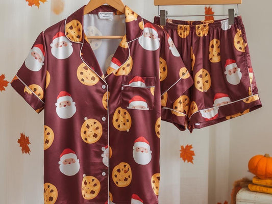 Santa and Cookies Christmas Satin Pajamas Set, Christmas Pajamas, Santa Clause Pajamas, Holiday Pjs, Family Christmas Pajamas, Cozy Season