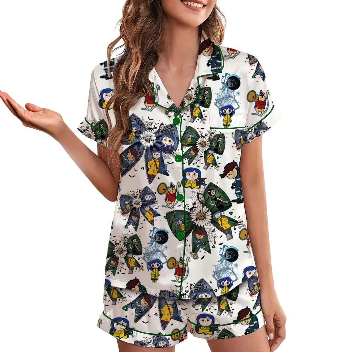 Halloween Doll Button Eyes Pajamas Set, Horror Cartoon Movie Shirt, Cartoon Character Pajamas