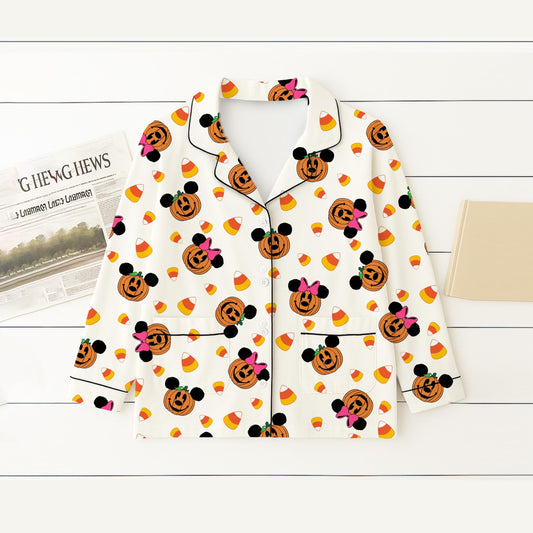 Halloween Mouse Pumpkin Pajamas Set, Mk Mn Mouse Homewear, Halloween WDW Cartoon Sleepwear, Cozy Loungewear, Cartoon Fan Gift