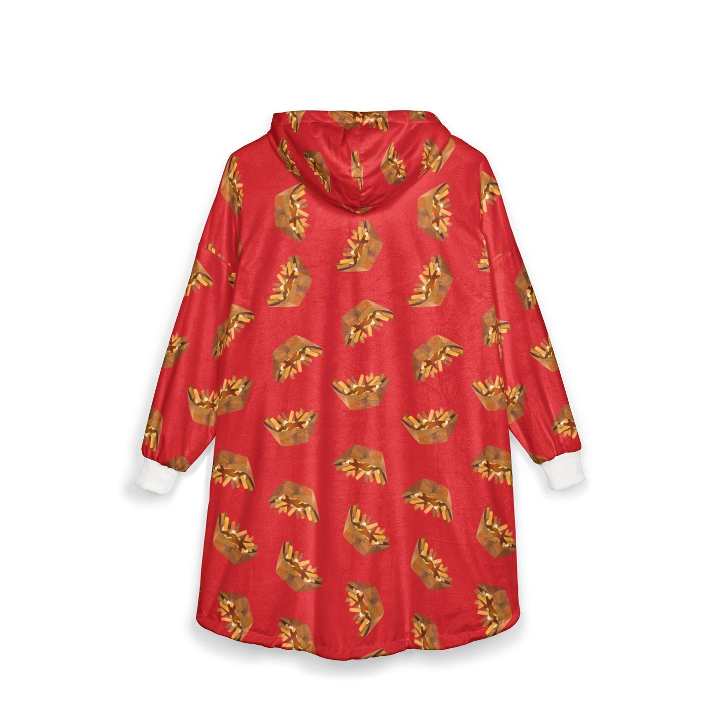 Poutine Pattern Hooded Blanket: Cozy Polyester Fleece, Kangaroo Pocket