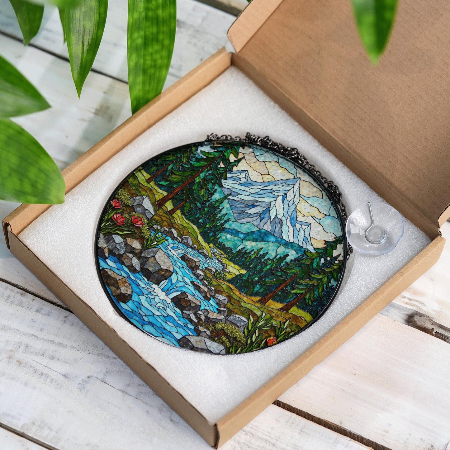 Suncatcher mountain forest stream landscape gift for mom Mothers Day gift Christmas gift