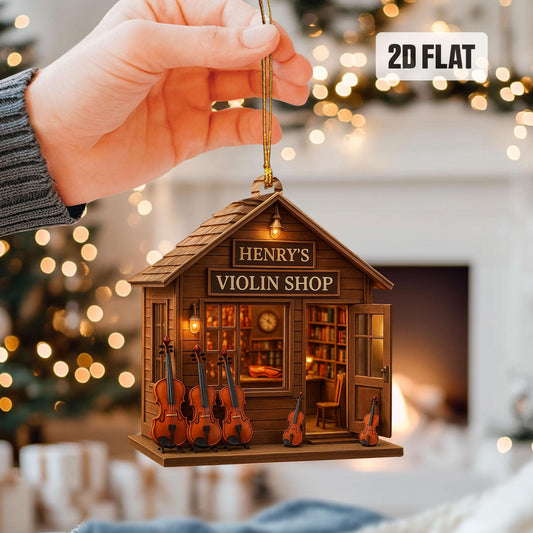 Personalized Violin 2D Flat Ornament, Custom Violin Shop Christmas Tree Ornament, Music Christmas Decor, Gift for Violin Player, Violinist
