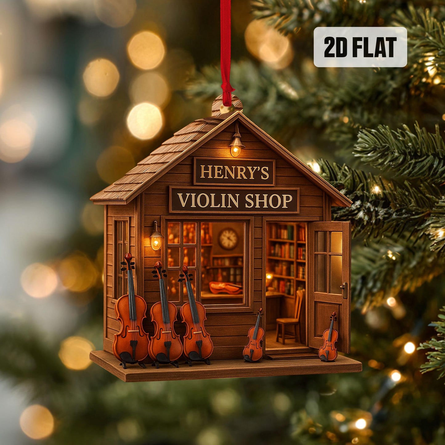 Personalized Violin 2D Flat Ornament, Custom Violin Shop Christmas Tree Ornament, Music Christmas Decor, Gift for Violin Player, Violinist