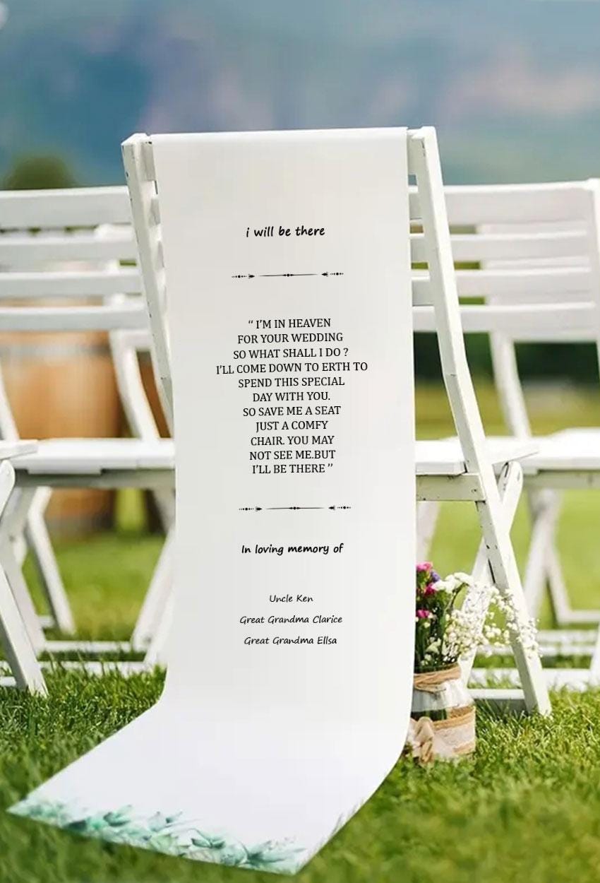 I Will Be There Wedding Memorial Chair Sign, I’m in Heaven Poem Banner, Personalized Remembrance Seat Sign, Custom Wedding Memory Decor