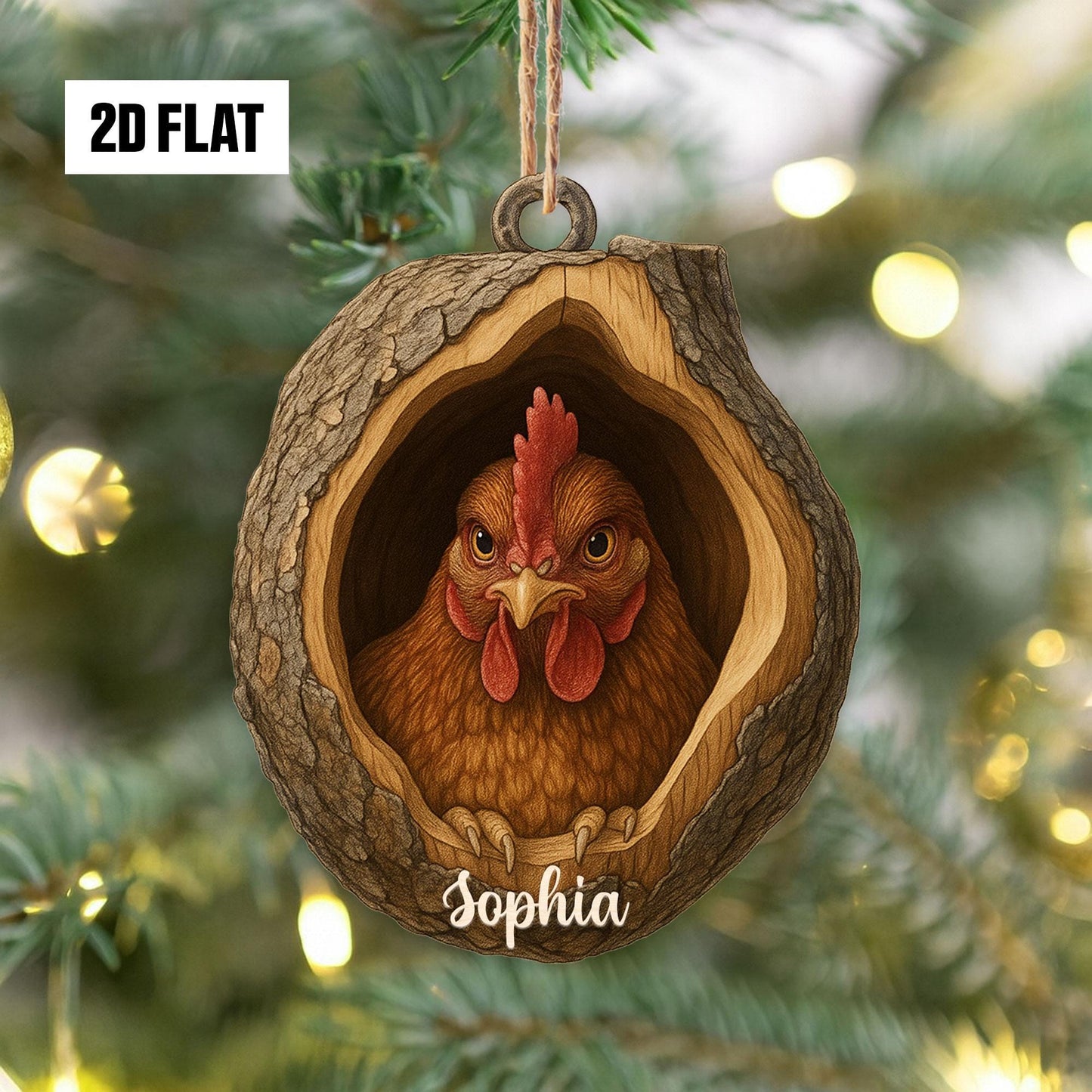Personalized Chicken 2D Flat Ornament, Custom Farmhouse Christmas Tree Ornament, Farm Christmas Home Decor, Xmas Gift for Farmer