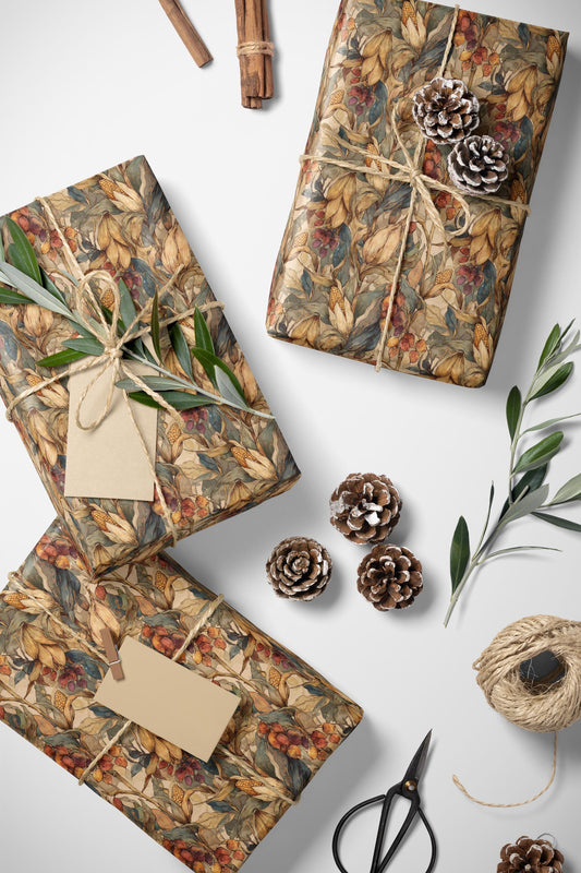 Farmers Market Wrapping Paper Roll Rustic Farmhouse Corn Illustration Eco Friendly Country Kitchen Organic Gift Wrap #70