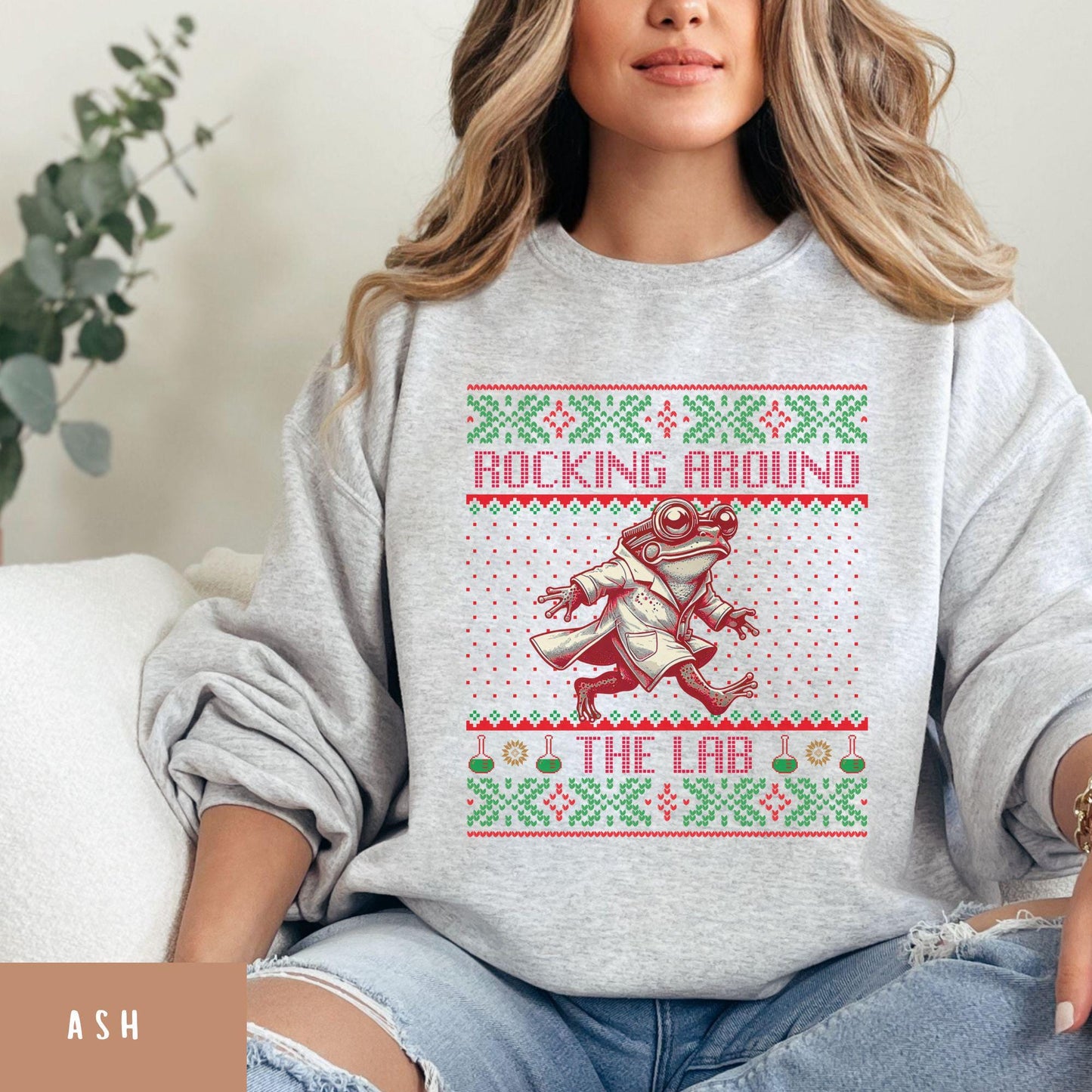 Rockin' Around the Christmas Tree Shirt Ugly Christmas Big Frog Shirt Science Nerd Shirt Funny Christmas Ugly Xmas