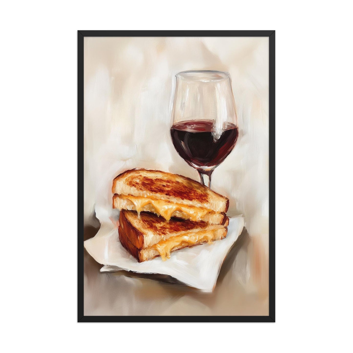 Grilled Cheese and Red Wine Art Print | Cute Quirky Whimsical | Cocktail Art Bar Cart Decor | Grilled Cheese Art Gift | Trendy Home Wall Art
