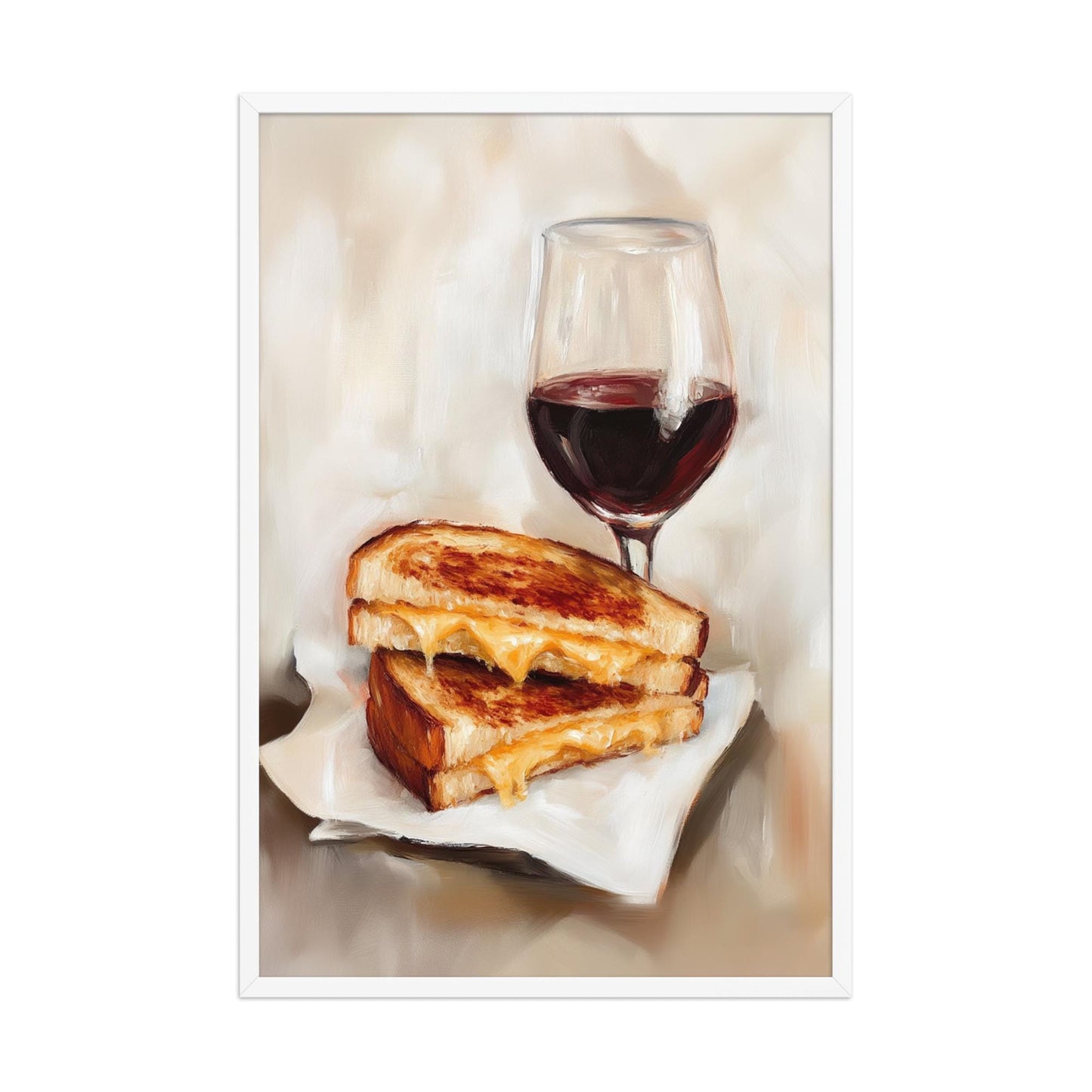 Grilled Cheese and Red Wine Art Print | Cute Quirky Whimsical | Cocktail Art Bar Cart Decor | Grilled Cheese Art Gift | Trendy Home Wall Art