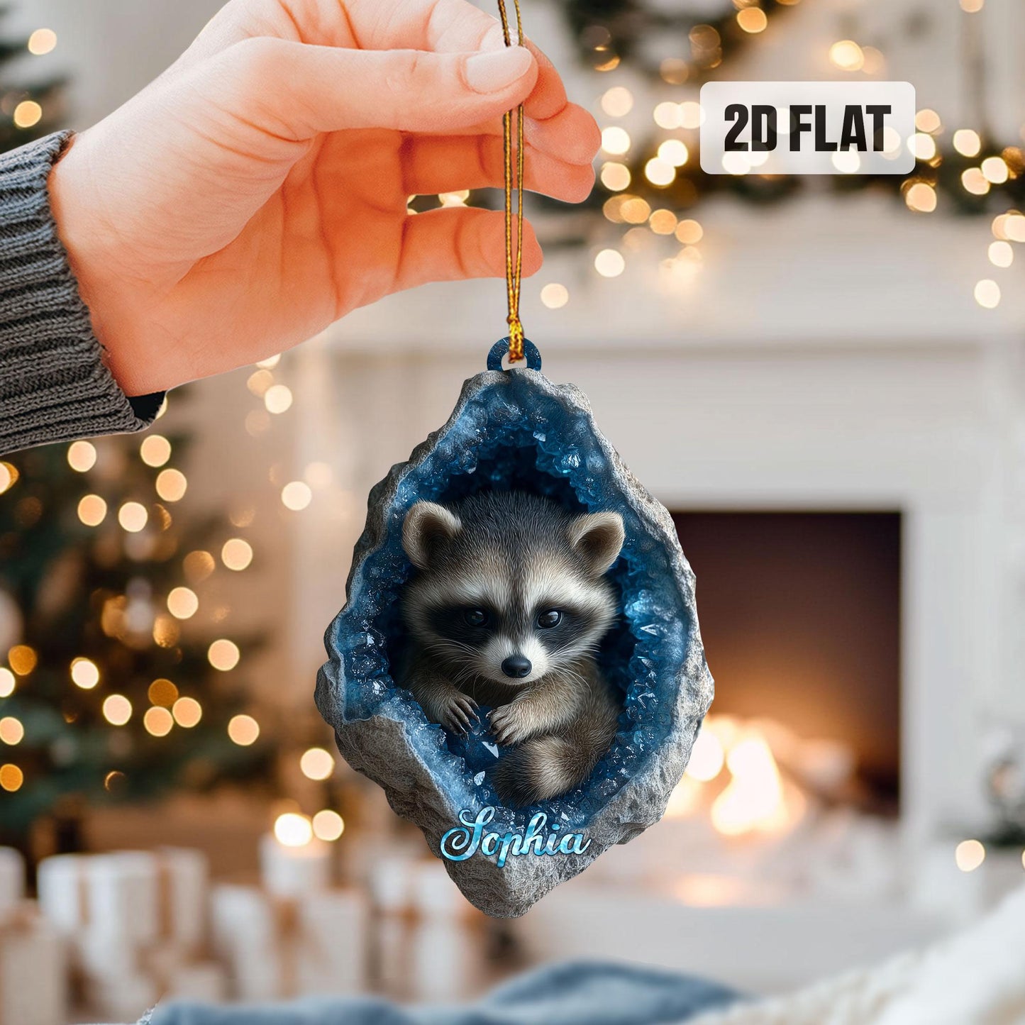 Personalized Racoon 2D Flat Ornament, Racoon Rearview Mirror Car Accessories, Racoon Christmas Ornament, Animal Lover,  Racoon Lover Gifts