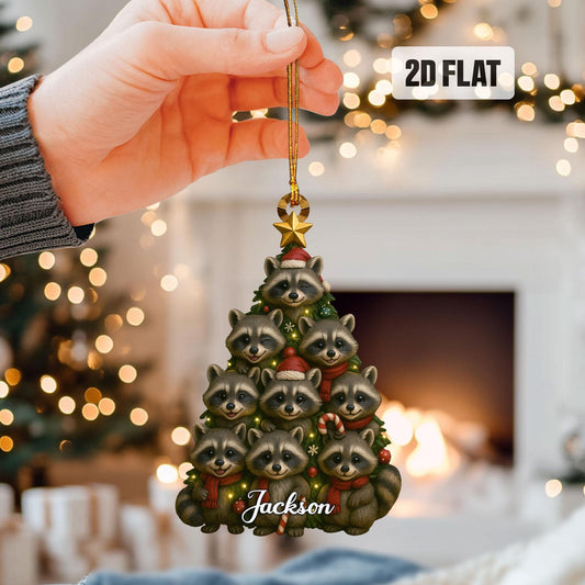 Personalized Racoon 2D Flat Ornament, Racoon Rearview Mirror Car Accessories, Racoon Christmas Tree Ornament, Christmas Racoon Lover Gifts