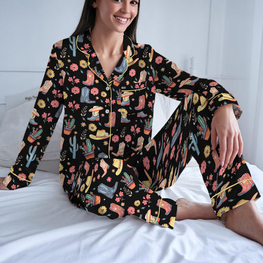 Western Boots Pajama Set, Rodeo Sleepwear, Southwestern Cactus Loungewear Set, Country Boots Pajamas, Cowboy Boots Pjs, Western Floral
