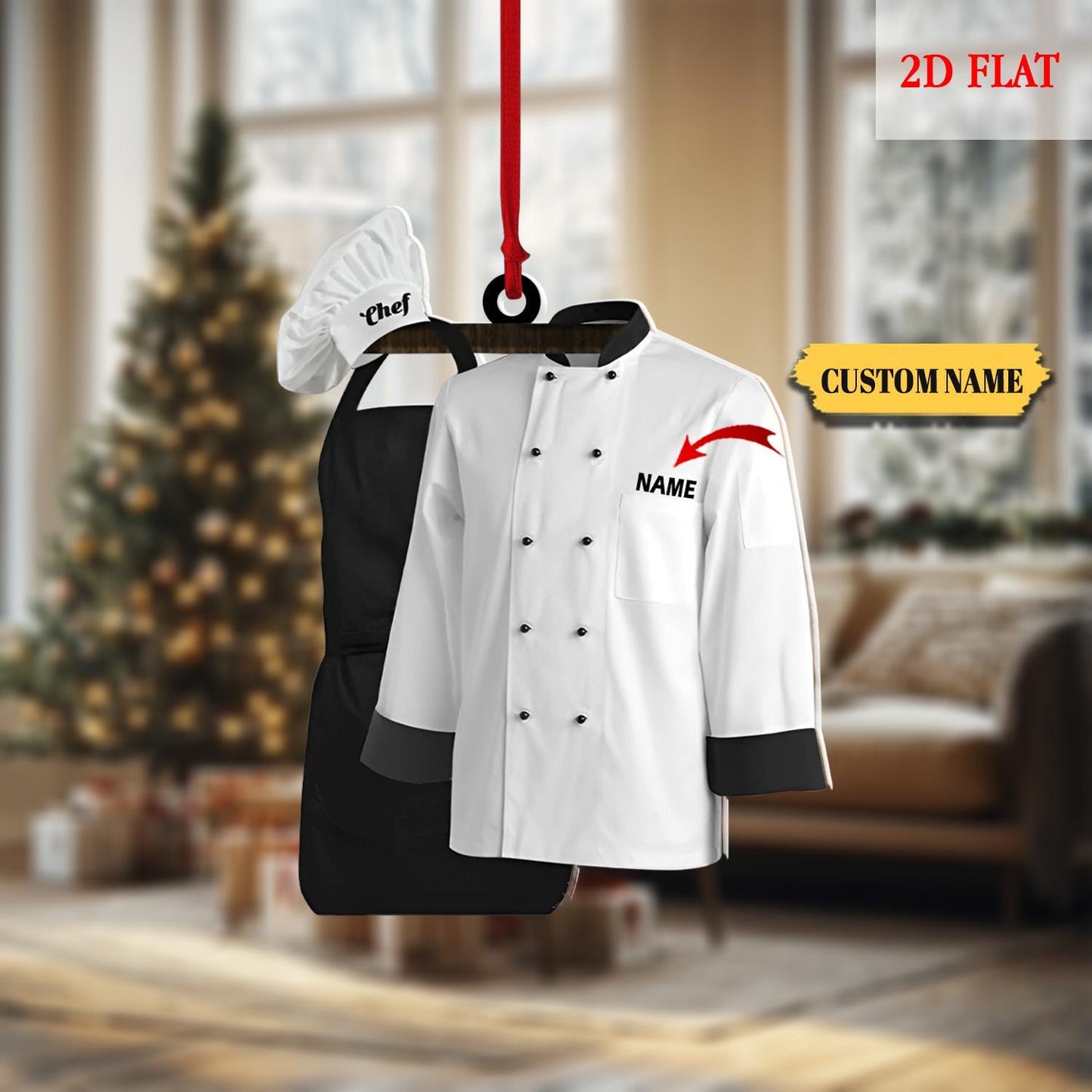 Personalized Chef Uniform 2D Flat Ornament, Custom Chef Hat Ornament Love Kitchen, Christmas Gift For Master Chef Ornament, Bakers gitf
