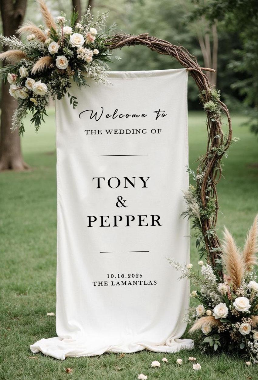 Wedding Welcome Sign, Large Fabric Banner, Personalized Ceremony Sign, Custom Rustic Linen Wedding Decor, Modern Outdoor Reception Sign