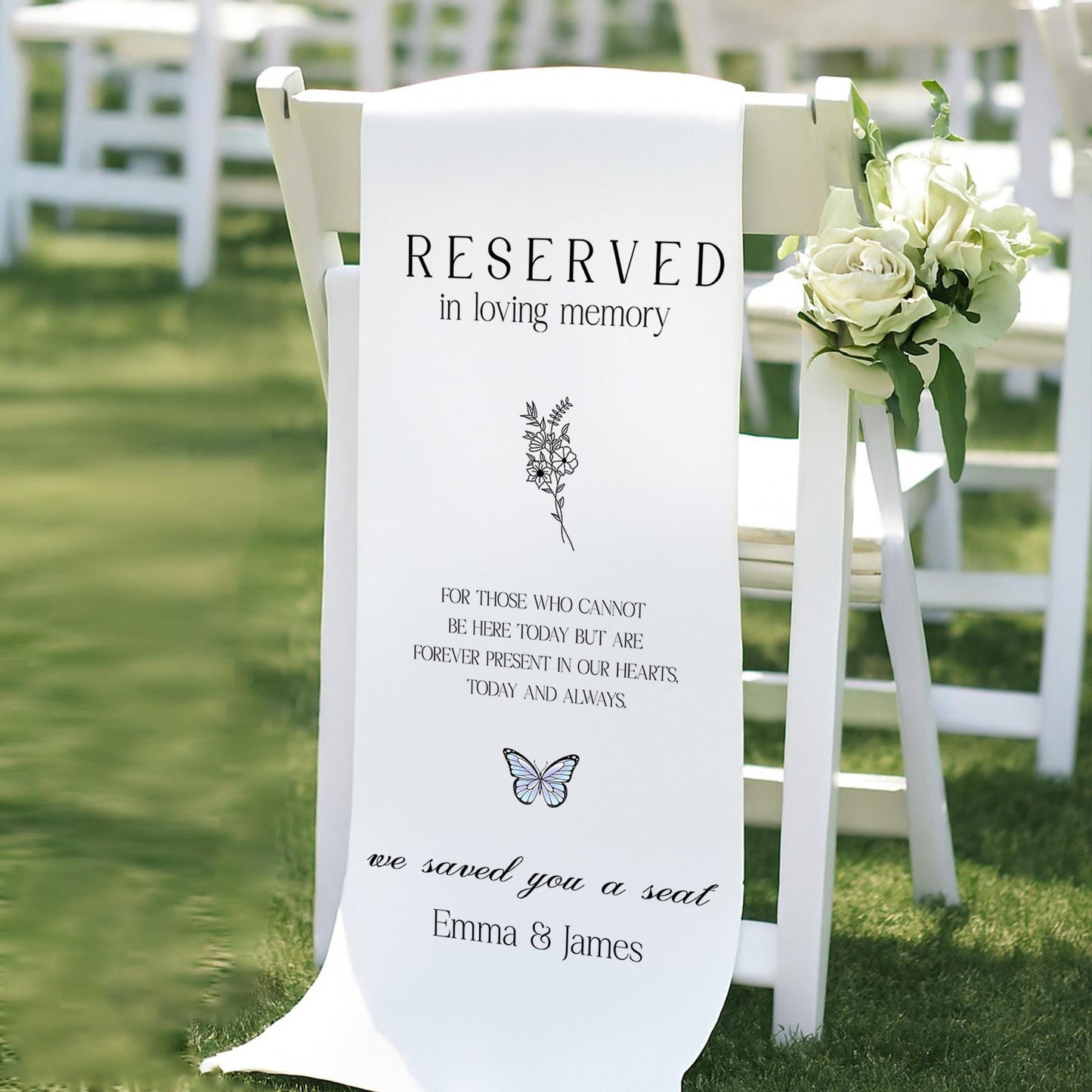 Reserved Memorial Wedding Chair Banner, In Loving Memory Seat Cover, Personalized Wedding Tribute Sign, Remembrance Chair Decoration