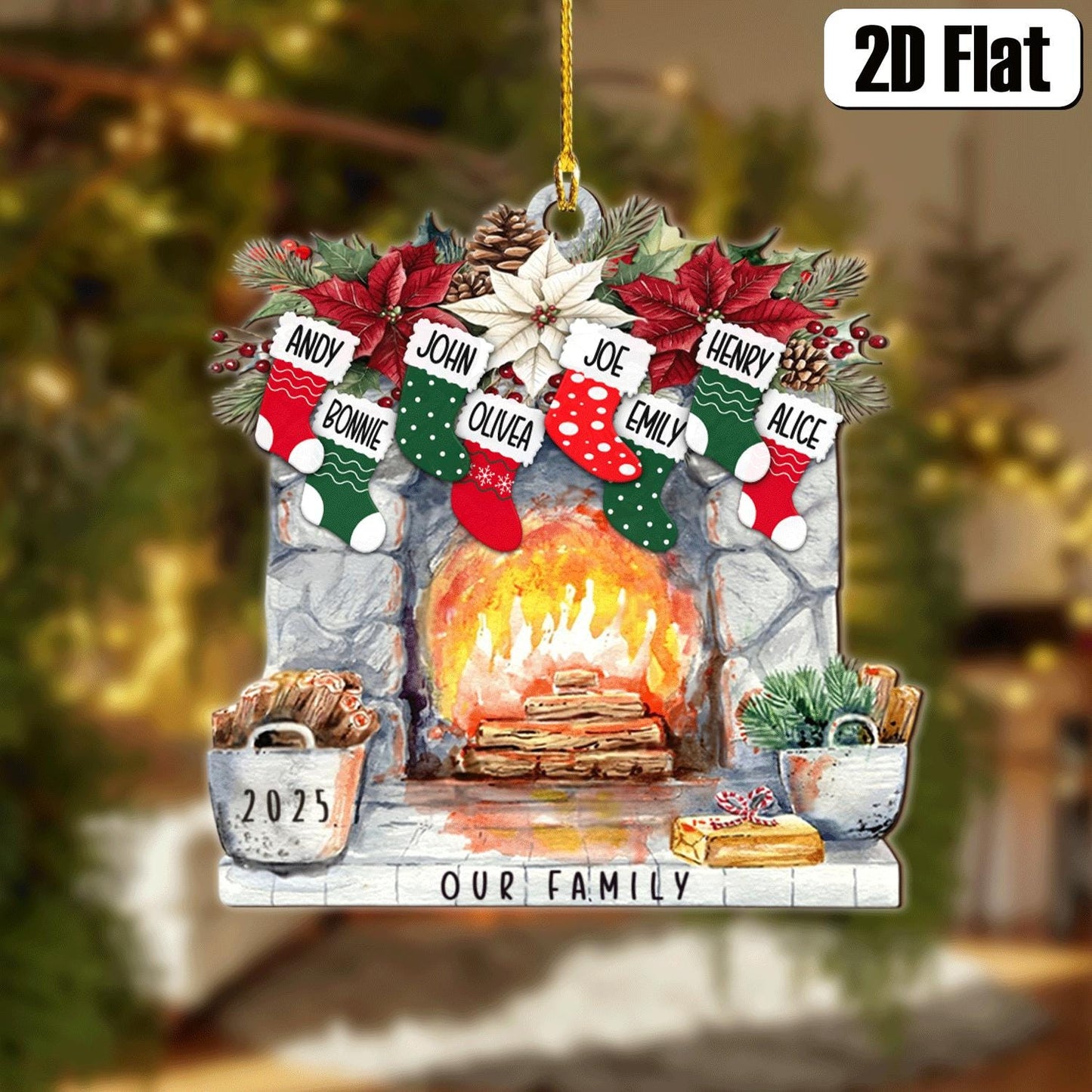 Personalized Christmas Stockings 2D Flat Ornament, Family Christmas Decoration, Family Name Ornament, Fireplace Decoration, Christmas Gift