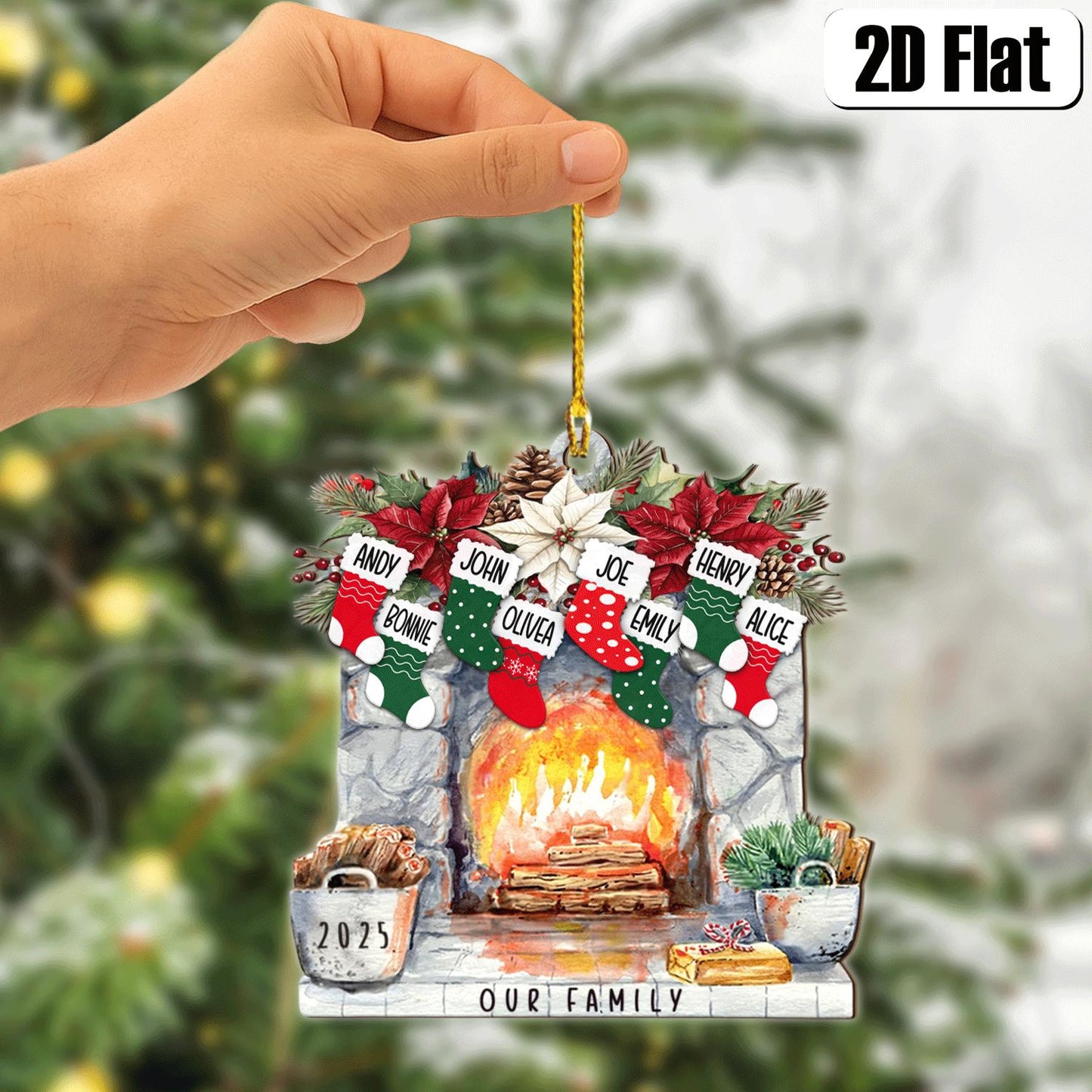 Personalized Christmas Stockings 2D Flat Ornament, Family Christmas Decoration, Family Name Ornament, Fireplace Decoration, Christmas Gift