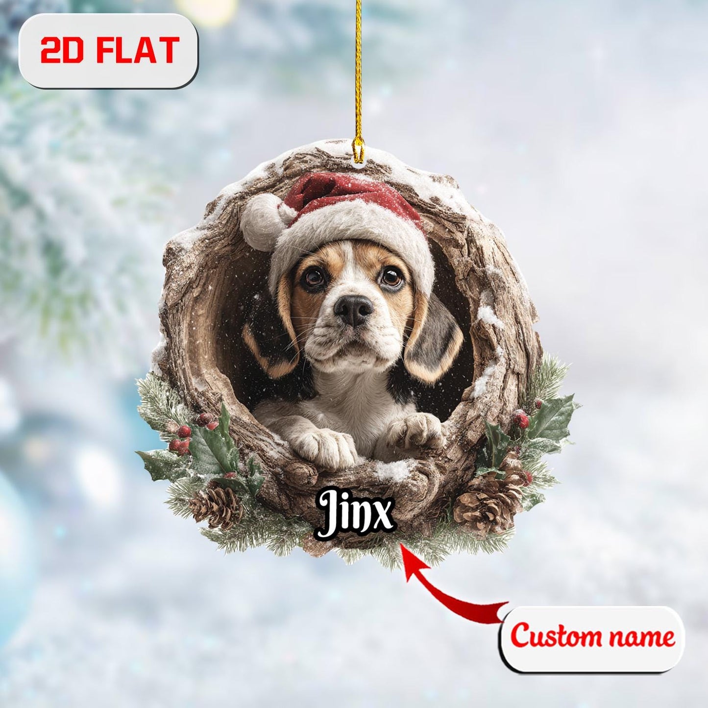 2D Flat Beagle Ornament, Personalized Dog Christmas Decor, Custom Beagle Gift, Acrylic Pet Keepsake, Dog Lover Ornament, Holiday Gift