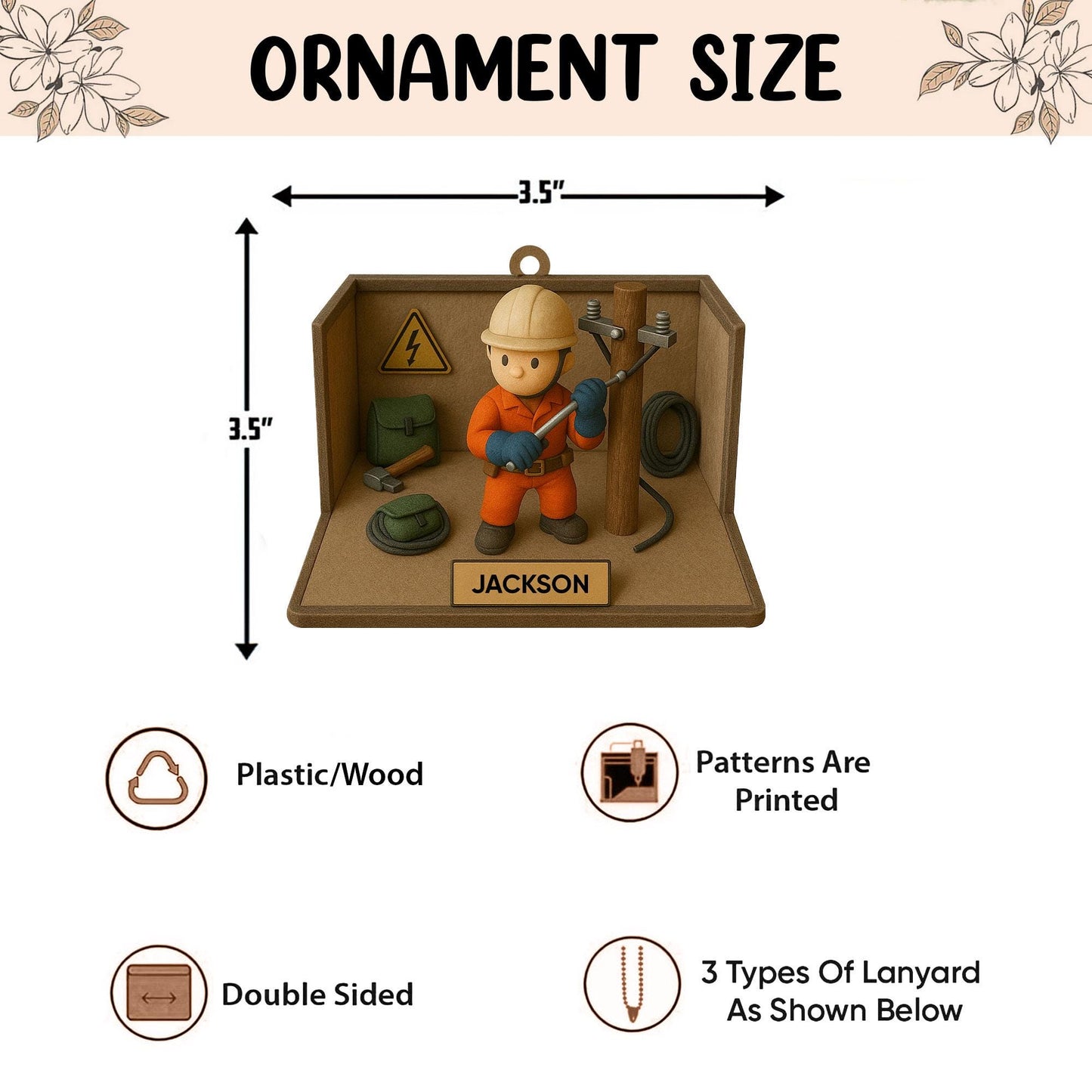 Personalized Lineman 2D Flat Ornament, Custom Line Worker Christmas Tree Ornament, Lineman Christmas Home Decor, Xmas Gift for Dad, Husband