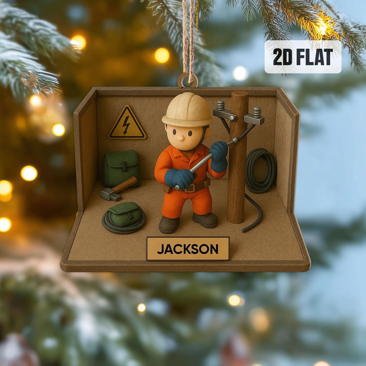 Personalized Lineman 2D Flat Ornament, Custom Line Worker Christmas Tree Ornament, Lineman Christmas Home Decor, Xmas Gift for Dad, Husband