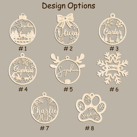 Personalized Christmas Ornaments, Custom Christmas Tree Decor, Wood Xmas decor, Laser Cut Names, Christmas Bauble,Gift Tags, Christmas Decor