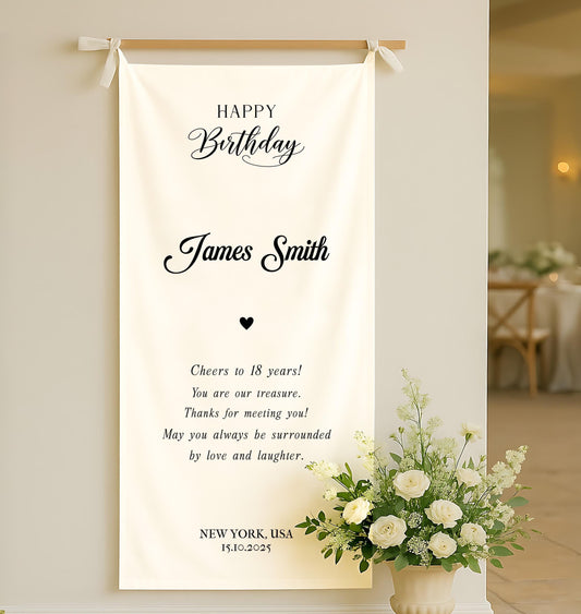 Personalised Birthday Sign, Custom Birthday Banner, Fabric Sign, Birthday Wall Art, Fabric Birthday Sign, 18th Birthday Decor, Party Decor