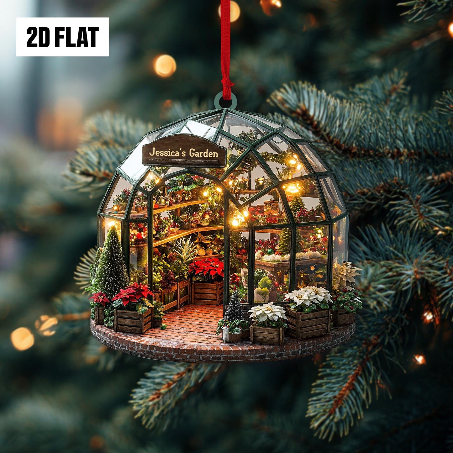 Personalized Garden 2D Flat Ornament, Greenhouse Rearview Mirror Car Accessories, Custom Name Garden Christmas Decoration, Plant Lover Gifts