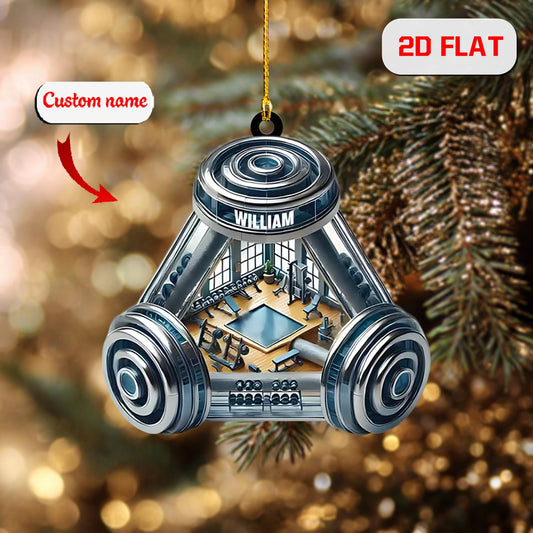 Personalized Gym Ornament, Custom Name Fitness Christmas Ornament, Bodybuilding Holiday Decor, Workout Lover Gift, Weightlifting Ornament