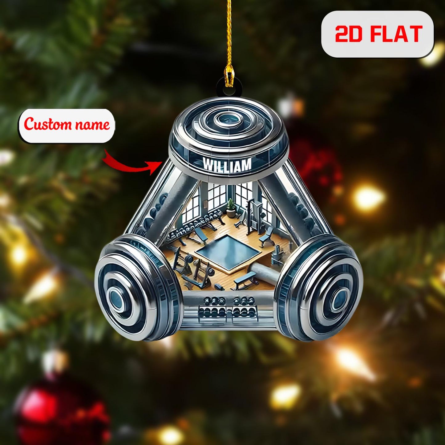 2D gym acrylic ornament, personalized dumbbell Christmas decor, custom name ornament, holiday tree decoration, fitness gift for gym lovers